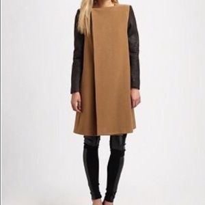 BCBG Camel coat with Brown Leather Sleeves